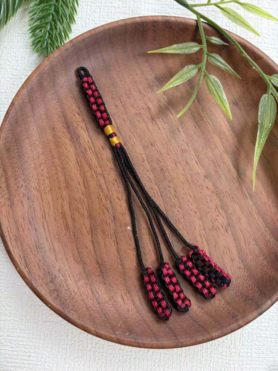 1pc Original Handmade Contrast Color Braided Rope Tassel Pendant, Artistic Retro Tassel Charm, Key & Bag Accessory, DIY Decorative Hanging Rope - Multicolor - View 1