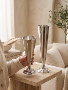 Silver Fluted Trumpet Vase,Tall Decorative Table Vase For Dried Flowers, Wedding Centerpiece Home Tabletop Decor,Vase For Bunny Tail Grass, Aesthetic Home Decor, Farmhouse Table Decor, Party Table Decoration, Housewarming Gift. - Fashionable Style - View 13