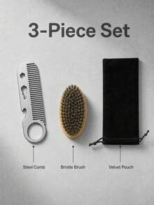 Men's Beard Grooming Kit, Wooden Dual Teeth Beard Comb, Beard Brush & Stainless Steel Trimming Scissors With Storage Pouch, Portable Facial Hair Styling Tool Set For Daily Grooming - Beard Comb + brush - View 2