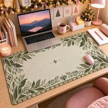 1pc Vintage Green Leaf Border Large Desk Mat, Non Slip Extended Mouse Pad, Boho Aesthetic Desktop Decor - View 7