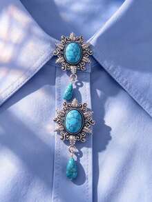 1pc/2pcs Elegant Turquoise Design Vintage Button Covers, Shirt No-Sew Button Covers, Decorative Buttons, Fashionable Cufflinks - Multicolor - View 2