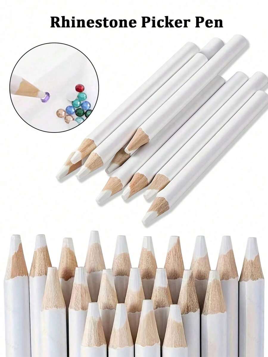 1/3/5/8/12/16/20pcs Rhinestone Wax Pencil, Rhinestone Pickup Pen Set, Crystal Gemstone Pickup Tool, DIY Jewelry Stud Pickup Pen, For Picking Up And Pasting Rhinestones, Gemstones, Studs And Other Nail Art Decorations (White) - A - View 1