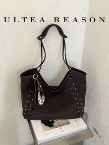 1 buah Tas Wanita Baru dari Kulit PU Warna Polos, Tas Bahu, Tas Jinjing, Tas Tangan Persegi Modis, Penutup Resleting, Cocok untuk Bepergian, Berbelanja, Kencan, dan Bekerja - Kopi - View 7