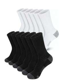 5/6/10 Pairs Black And White Popular Plus Size Men's Basketball Sports Mid-Calf Socks, Work Socks, Autumn Socks - Multicolor - View 1
