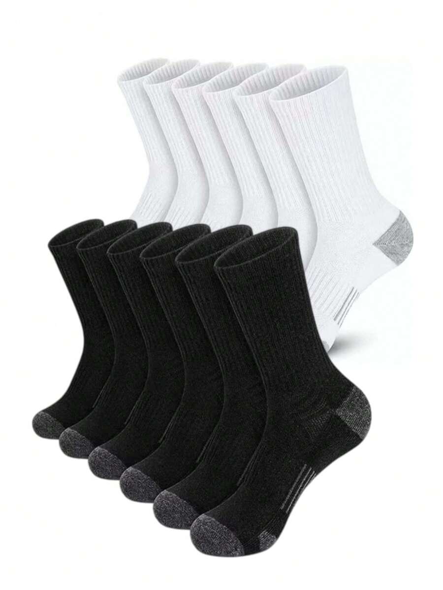 5/6/10 Pairs Black And White Popular Plus Size Men's Basketball Sports Mid-Calf Socks, Work Socks, Autumn Socks - Multicolor - View 1