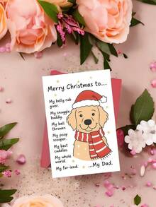 1pc Dog Christmas Card For Dad, Dog Lover – Funny Golden Retriever Cartoon Illustration, Festive Holiday Humor, Thickened, With Envelope - A - View 12