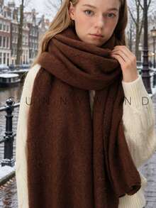 1pc Women's Solid Color Polyester Soft Skin-Friendly Warm Scarf For Daily Use - Brown - View 3
