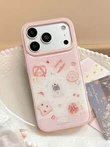 1pc Cartoon Cute Pink Strawberry Bread Cat Phone Case Compatible With Iphone 18 Pro Max, Apple 17 New Model, 16 Pro, 15/14, 17 PM, 18 Pro, Creative Girly Style, Shockproof - Pink - View 2
