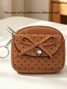 Dompet Koin Wanita Baru, Tempat Kartu Polkadot Gaya INS Terbaru dengan Liontin Pita & Hati yang Cantik, Multi-Kompartemen, Desain Gantungan Kunci, Hiasan Tas Modis, Dompet Mini Portabel Multifungsi untuk Earphone, Lipstik, dan Koin - MultiWarna - View 8