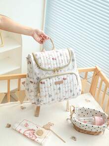 1pc Multifunctional Large Capacity Ditsy Floral Mommy Backpack, Can Be Hung On Stroller - Multicolor - View 10