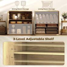 HOMCOM Sideboard Buffet Cabinet, 30.7" Fluted Modern Kitchen Storage Cabinet With Soft-Close Push-To-Open Door & Adjustable Shelf, Coffee Bar Station, Oak - Brown - View 5