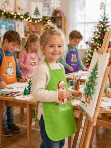 Personalized Christmas Apron For Kids, Customized Name Santa Claus Apron, Cute Children's Baking Apron, Baby Party Decoration, Christmas Gift For Boys And Girls - Multicolor - View 5