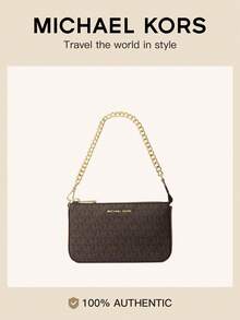 Michael Kors Jet Set 中號經典標誌手拿包，時尚鏈條單肩包女款，優雅禮品拉鍊方包，適合購物與派對 - 黑棕色 - 查看 1