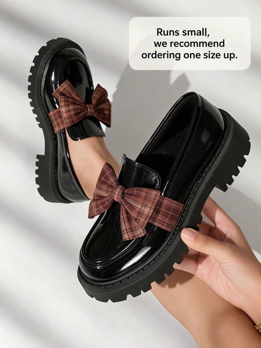 Muse Loafer Women's Bow Loafers Comfortable Round Toe Slip-On Low Chunky Heel Loafers Suitable For Work Daily Casual Wear - Black - View 1