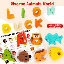 52pcs Matching Game, Wooden Letter Animal Puzzle, Suitable For Boys And Girls, Sensory Toy, ABC Letter Peg Puzzle, Suitable For 3-5 Years Old Children, Preschool Learning Activity Toy, Best Christmas Birthday Gift - Multicolor - View 6