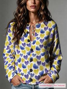 ASHKATIA Women's Plus-Size Vintage Cardigan Sweater, Filled With Love,Fall Winter Knit For Social Occasions - Multicolor - View 3