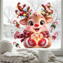 1pc Christmas Cute Red Nose Reindeer Window Sticker, Double-Sided Visible PVC Static Adhesion Glass Decal, Suitable For Home, French Window, Room, Christmas Party Indoor Decoration - Multicolor - View 5
