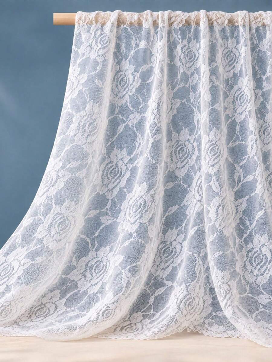 1pc French Rose 3D Lace Mesh, Ethereal Floral Net Fabric, Dress Soft Decor Handmade DIY Material - White - View 1