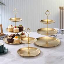 3pcs/4pcs European Style Multi-Tier Cake Stand (2pcs/3pcs Trays + 1pc Accessory), Suitable For Daily Use, Applicable For Snacks And Fruits, Widely Used For Tea Parties And Gathering Decoration, Suitable For Cupcakes, Donuts, Fruits, Kitchen, Christmas Gift - Gold - View 10