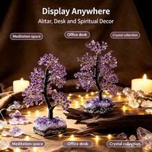 1PC Natural Amethyst Quartz Crystal Cluster Lucky Tree Specimen, Reiki Healing Divination Gemstone Ornament, Metaphysical Crystal Tree Statue For Hom - Purple Cluster Tree - View 4