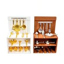 Bộ dụng cụ nhà bếp mini 1:12, nồi mini màu vàng & bạc, xẻng, thìa, kẹp, đồ trang trí nhà bếp búp bê, phụ kiện mô hình dụng cụ nấu ăn bằng hợp kim, đạo cụ chơi đồ ăn DIY diorama, đạo cụ chụp ảnh, dụng cụ nhà bếp mini - A - Xem 8