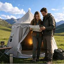 Tenda Teepee Mewah dengan Rumbai, Ruang Pribadi Dalam Ruangan, Pelindung Matahari untuk Berkemah di Luar Ruangan, Dapat Dilipat dan Mudah Dirakit - A - View 3