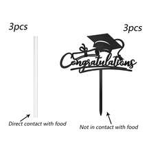 1pc/3pcs/5pcs/6pcs Graduation Cake Topper Decorations, Acrylic Graduate Cap Congratulations Cake Decor - Multicolor - View 8