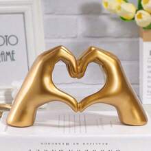 1pc Heart Gesture Decor, Heart Finger Statue Modern Art Sculpture Personalized Finger Home Decor, Creative Wedding Tabletop Decoration, Valentine's Day And New Year's Gift - Gold - View 2