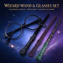 1 Set Wizard Wand With Round Glasses, Magic Wand Cosplay Costume Accessory For Adults, Resin Textured Wizard Staff Party Prop, Role-Play Stage Performance Photography Decor, Perfect Christmas Easter New Year Holiday Gift Party Favor - Multicolor - View 3
