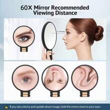 60X Magnifying Mirror, Double-Sided Handheld Makeup Mirror, Supports 1X/50X Magnification, 360° Adjustable Folding Handle, Designed For Easy Travel. This Double-Sided Mirror Is Perfect For Daily Makeup, Shaving, Eyebrow Grooming - Multicolor - View 5