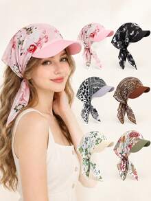 Women Floral Printed Hijab Cap With Brim, Lightweight Chiffon Turban Hat, Sun Protection Baseball Style Headscarf For Daily Outdoor - Multicolor - View 1