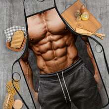 1pc Funny Visual Effect Muscle Man Print Apron For Home Cooking Family Gathering Fun Dress Up - Multicolor - View 4