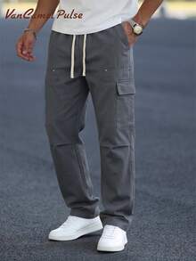 Vancamel Pulse Men's Pants Multi-Pocket Design Drawstring Long Pants Outdoor Casual Versatile Functional Style Cargo Pants - Dark Grey - View 2