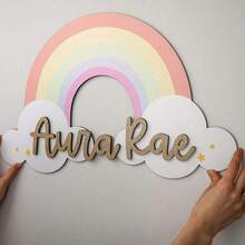 1pc Customized Wooden Door Sign Rainbow Cloud English Slogan Living Room Decor Wall Sticker - Multicolor - View 2