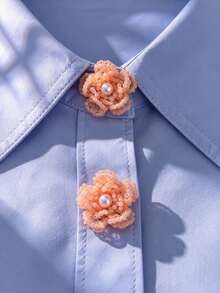 1pc/2pcs Elegant Handmade Beaded Flower Shirt Button Covers, Clip-On Button Covers, Fashion Crystal Cufflink Covers - Coral Pink - View 2