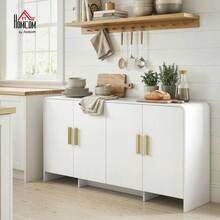 HOMCOM Modern Sideboard, 60" Buffet Cabinet With 4 Storage Compartments, Kitchen Storage Cabinet With Soft Close Doors, TV Stand For TVs Up To 72 Inch, White Wood Grain - White - View 2