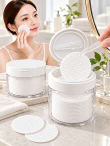 202PCS/101PCS/100PCS Soft Embossed Makeup Pad Pads With Transparent PET Jar 350ML, Double-Layer Sealed Flip Lid With Built-In Tweezers, Disposable Toner Pads For Travel And Daily Skincare Cleansing - Multicolor - View 3