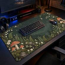 1pc Dark Green Cottagecore Mushroom Large Desk Mat, Non Slip Extended Gaming Mouse Pad, Forest Aesthetic Desktop Decor - View 9