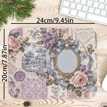 1pc Victorian Ribbon Collage Mouse Pad, Romantic Floral Desk Mat, Polyester Fiber Surface, Non-Slip Rubber Base, Elegant Makeup Mat For Women, 4 Sizes Available - View 10