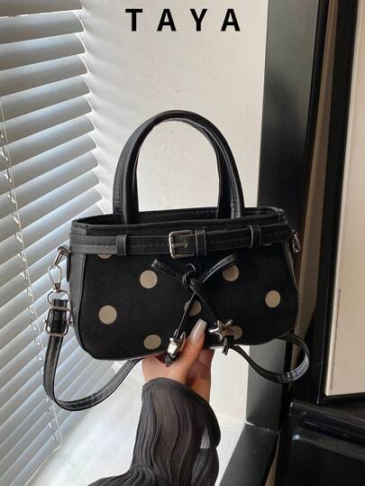 Women's Polka Dot Mini Handbag, Cute Bow & Star Decor Handbag, Vintage Multifunctional Crossbody Bag, Fashion Shoulder Bag For Daily, Date And Party