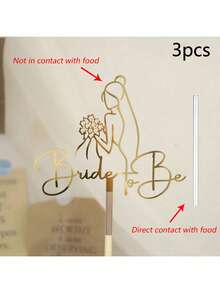 1pc/3pcs/5pcs/6pcs Gold/Silver Bride Bouquet Cake Topper Decor, Suitable For Wedding, Valentine's Day Party Cake Decoration - Multicolor - View 7