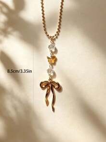 1pc Crystal Beaded Alloy Bow Pendant Car Interior Rearview Mirror Hanging Decoration Car Interior Decor Accessory - A - View 4