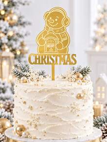 3件組金色鏡面壓克力聖誕蛋糕裝飾插牌,雷雕雪人拿燈籠與Merry Christmas文字,適用聖誕派對、冬季慶祝與甜點桌節日蛋糕裝飾 - D - 查看 5