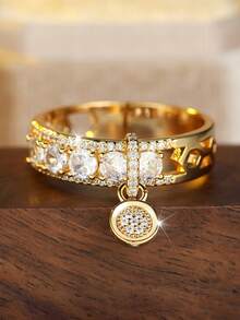 Vanel 1pc Vintage Classic Disc Shaped Pendant Ring, Luxury Women's Jewelry Ring, Gift For Wife Or Party - Yellow Gold - View 6