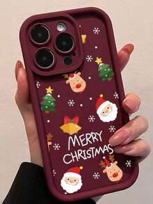 Christmas Theme Phone Case Compatible With IPhone 16 Pro Max, 14 Plus, 15, 13, 12, Full Coverage Creative - Burgundy - View 3