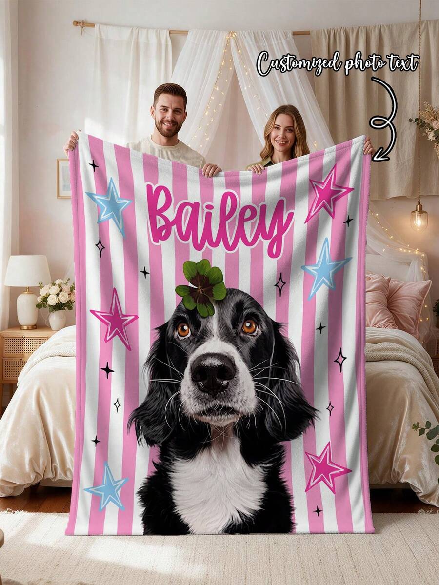 1pc Customized Blanket, Ultra Soft And Comfortable Personalized Plush Blanket, Customizable Photo Holiday Gift For Pet Lovers, Customized Birthday Gift For Family, Pet Memorial Blanket Gift, Memory Collection - Multicolor - View 1