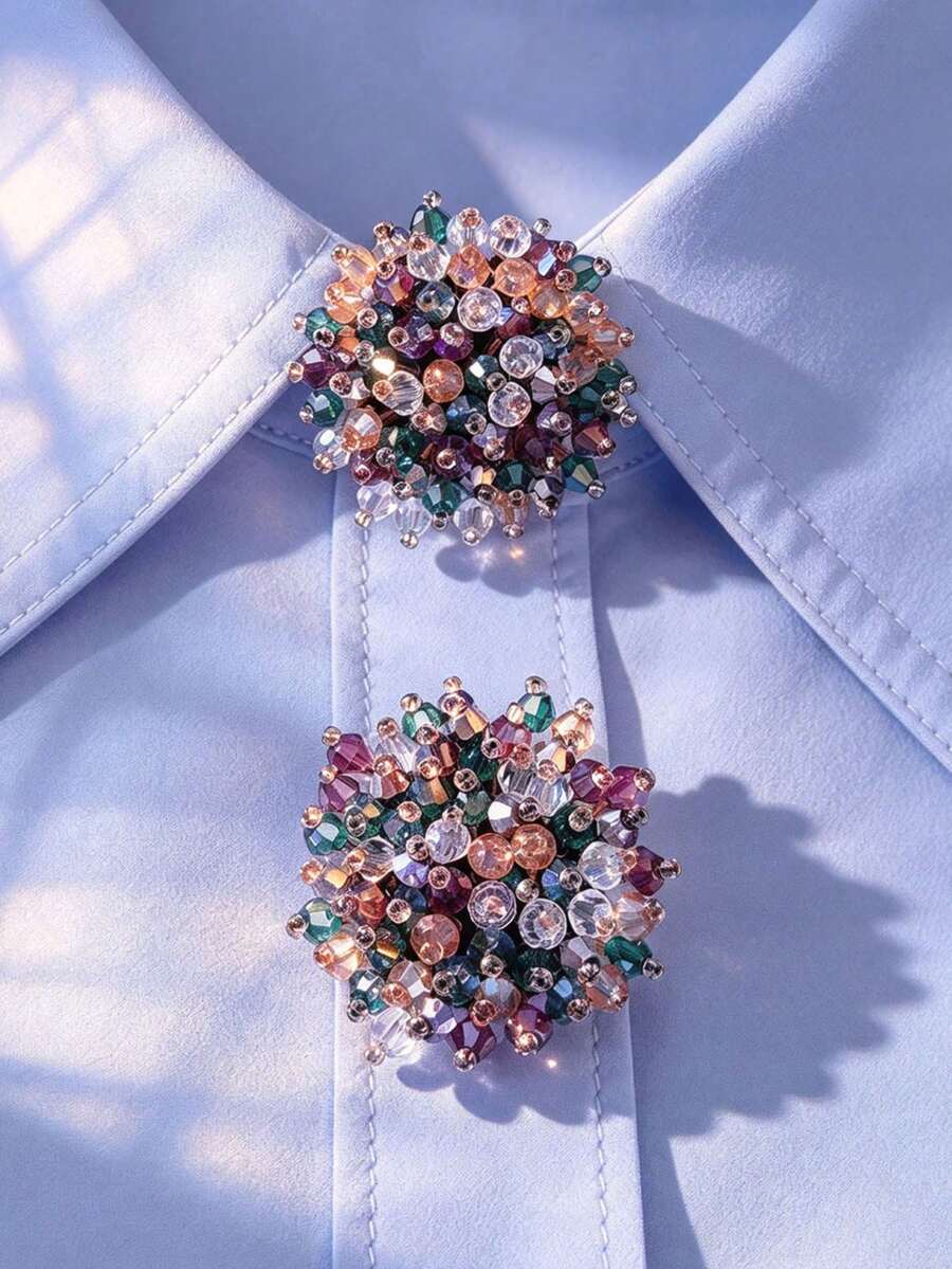 1Pc/2Pcs Elegant Floral Button Decor, Shirt Button Cover Clip-On Button, Crystal Cufflink Decor, Tuxedo And Wedding Dress, For Women - Multicolor - View 1