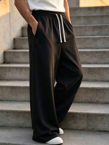 1PC Thin Men's Sports Long Pants, Comfortable Fit, Drawstring Waist, Suitable For Daily Casual Wear. Selected Gift For Husband/Boyfriend In Spring/Summer. - Black - View 4