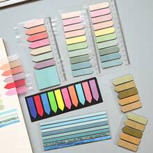 7 Sets 1 Pack Multi-Shape Index Labels, PET Material, Semi-Circle, Colorful Translucent Plastic Waterproof Fluorescent Series Marker Stickers, Student Textbook Record Tabs With Ruler, Reading Notebook Memo Stickers, School Back-To-School Supplies, Office Document Labels - one-size - View 1