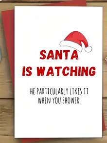 1pc Funny Christmas Greeting Card For Friend, Partner – Santa Hat Minimalist Design, Festive Humor, Thickened, With Envelope - A - View 1